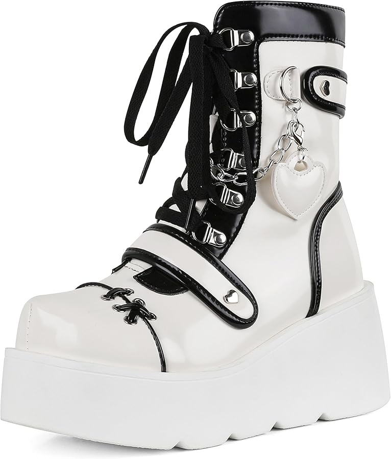 Amazon.com | CELNEPHO White Platform Ankle Boots for Women Wedge